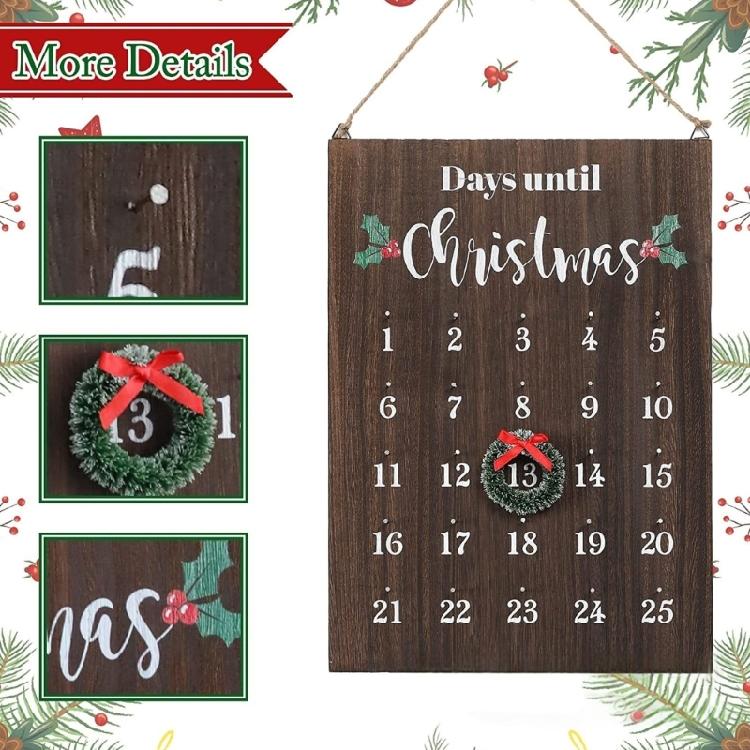 Kids Participatory Christmas Clock Calendar Sustainable Wood Wall Suspended Easy Arrange Plan