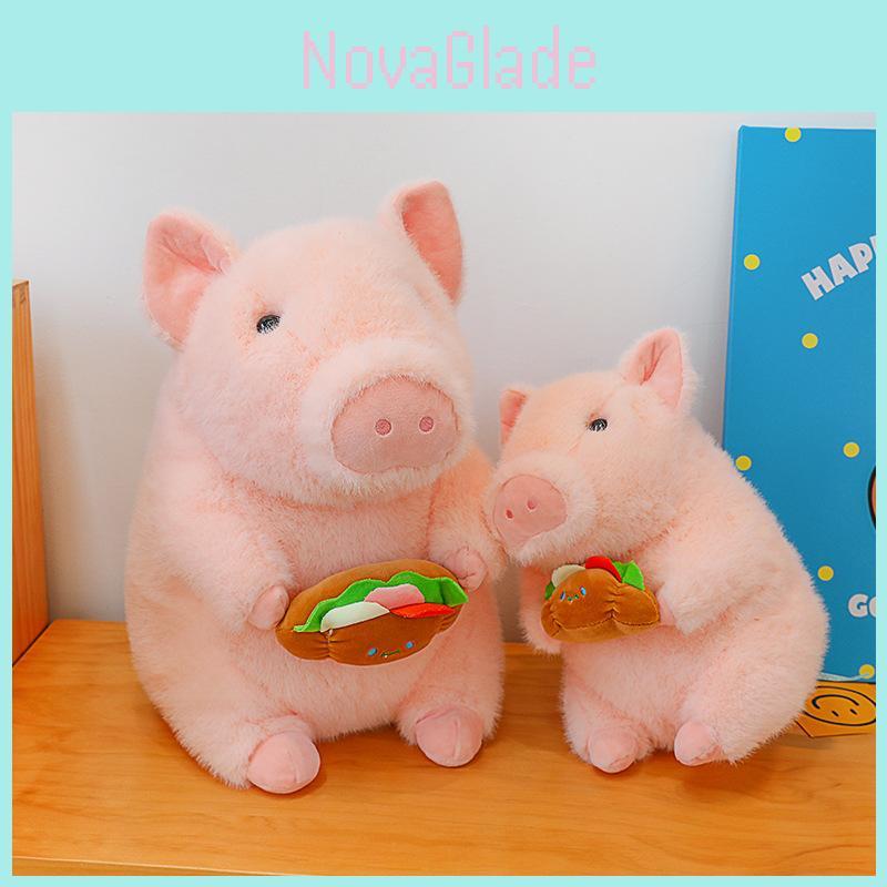 Adorable Pink Hamburger Dudu Pig Plush Toy Soft Cuddly Stuffed Doll For Girls