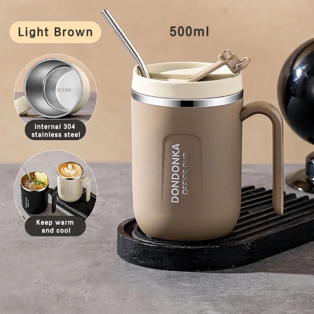 500ml Mug Office Portable Insulated Coffee Cup with Straw Travel Mug Handle Cup Drink Water Tea Milk Bottle Storage Tool