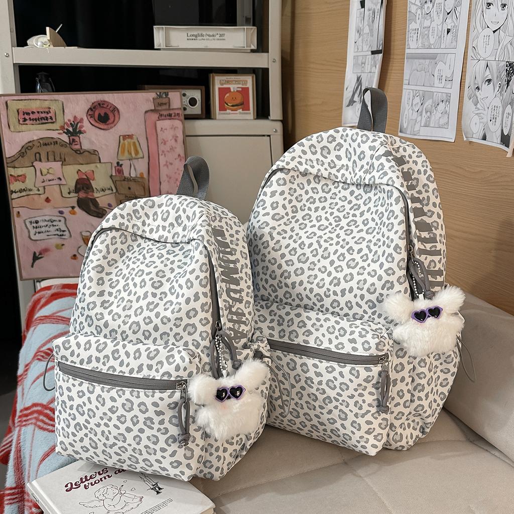 Schoolbag Student Schoolbag Leopard Print Girl Korean Version Backpack Fresh College Student Versatile Backpack Burden Reduction High School Backpack