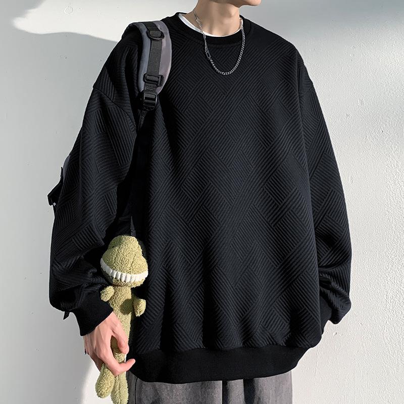 

2026 Autumn Round Neck Pullover Base Shirt Men s Floating Pattern High Woven Sweatshirt 5XL чорний