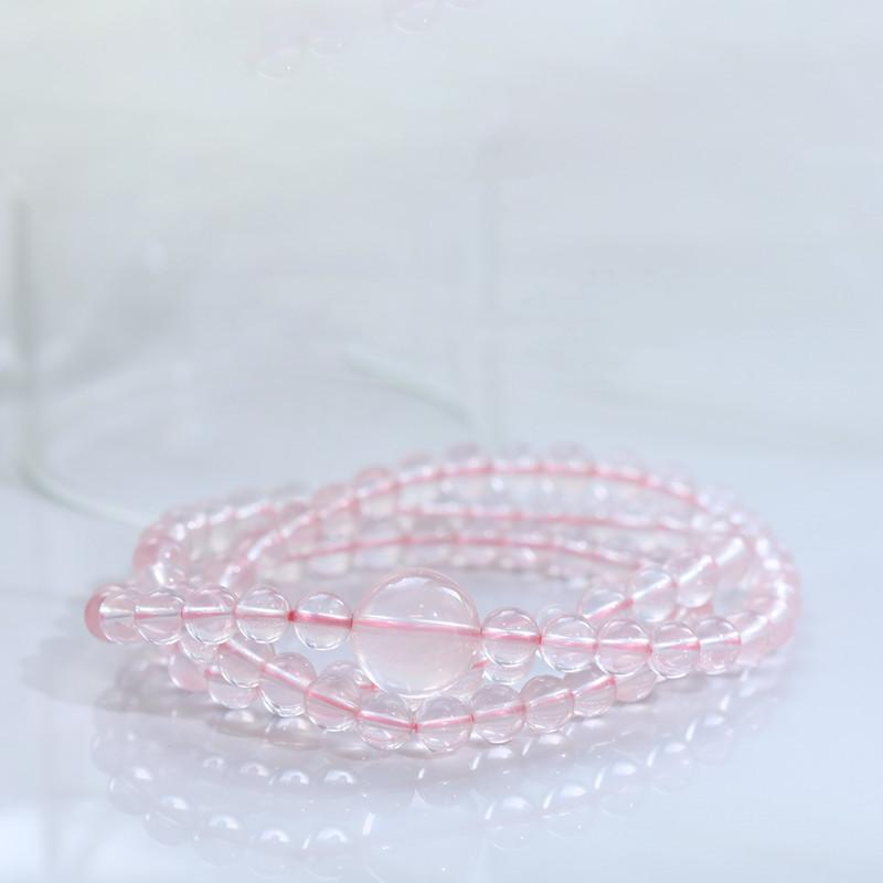 

Natural pink crystal6mm Multi-loop bead bracelet for women, versatile style Stylish and Simple Bracelet jewelry