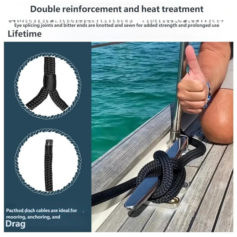4.6m/15ft Black Boat Dock Lines Heavy Duty Dock Mooring Rope Boat Anchor Rope Marine Grade for Yacht Fishing Boat Nylon Line