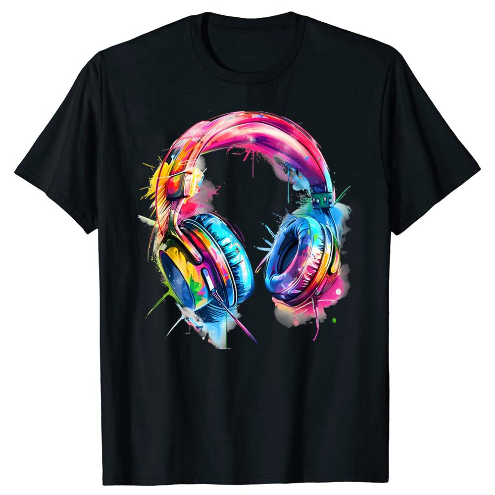 Headphones Music DJ Colourful Lover T Shirts Short Sleeve Gifts Mens Clothing Fashion Casual Loose Oversized T Shirt