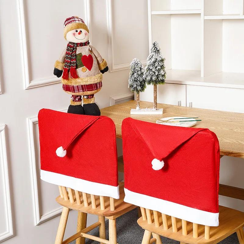 Christmas Chair Cover Red Non-woven Chair Cover Christmas Table Decoration Dining Chair Cover Christmas Party Party Supplies