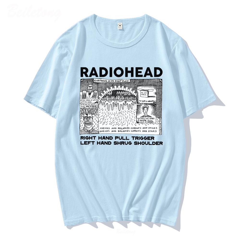 Koszulka Radiohead Męska Zabawne Nadruki Retro Luźne Oddychające Top 100% Bawełna Unisex Koszulki Zespół Rocka Indie Muzyczne Koszulki Męskie Top
