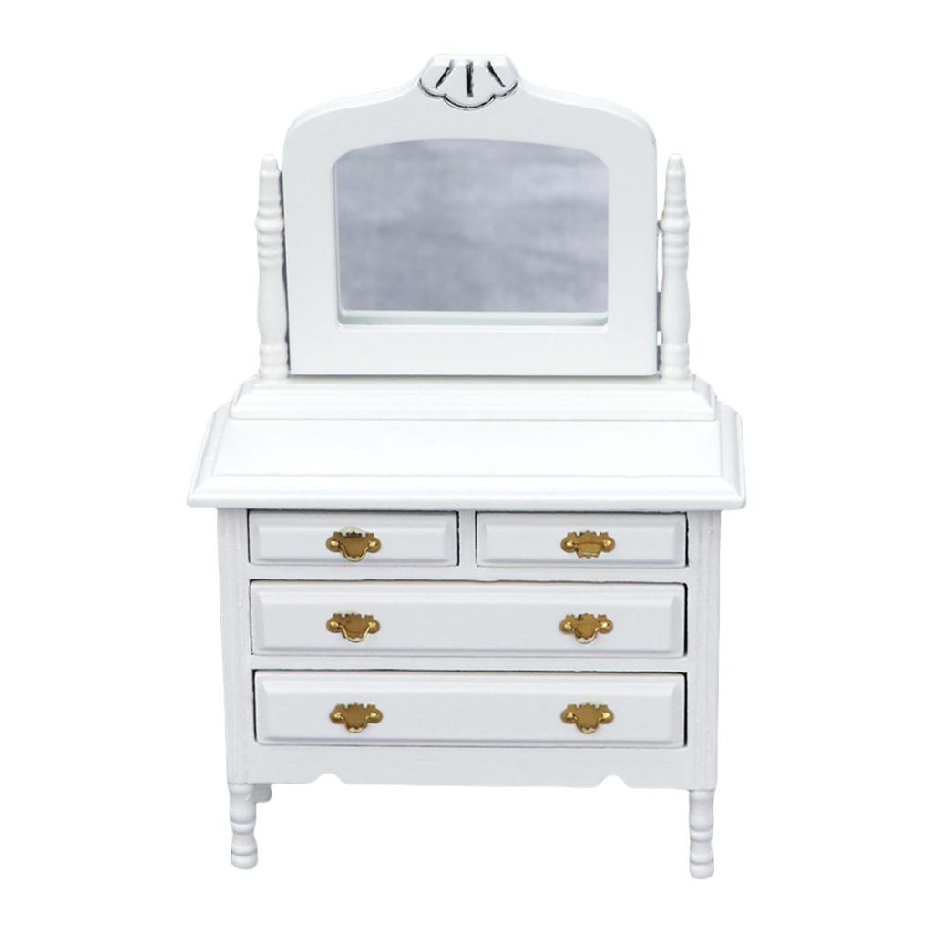Classical European Dollhouses Dresser Wooden Wardrobe Cabinet With Mirror For 1/12 Scale Model Scene