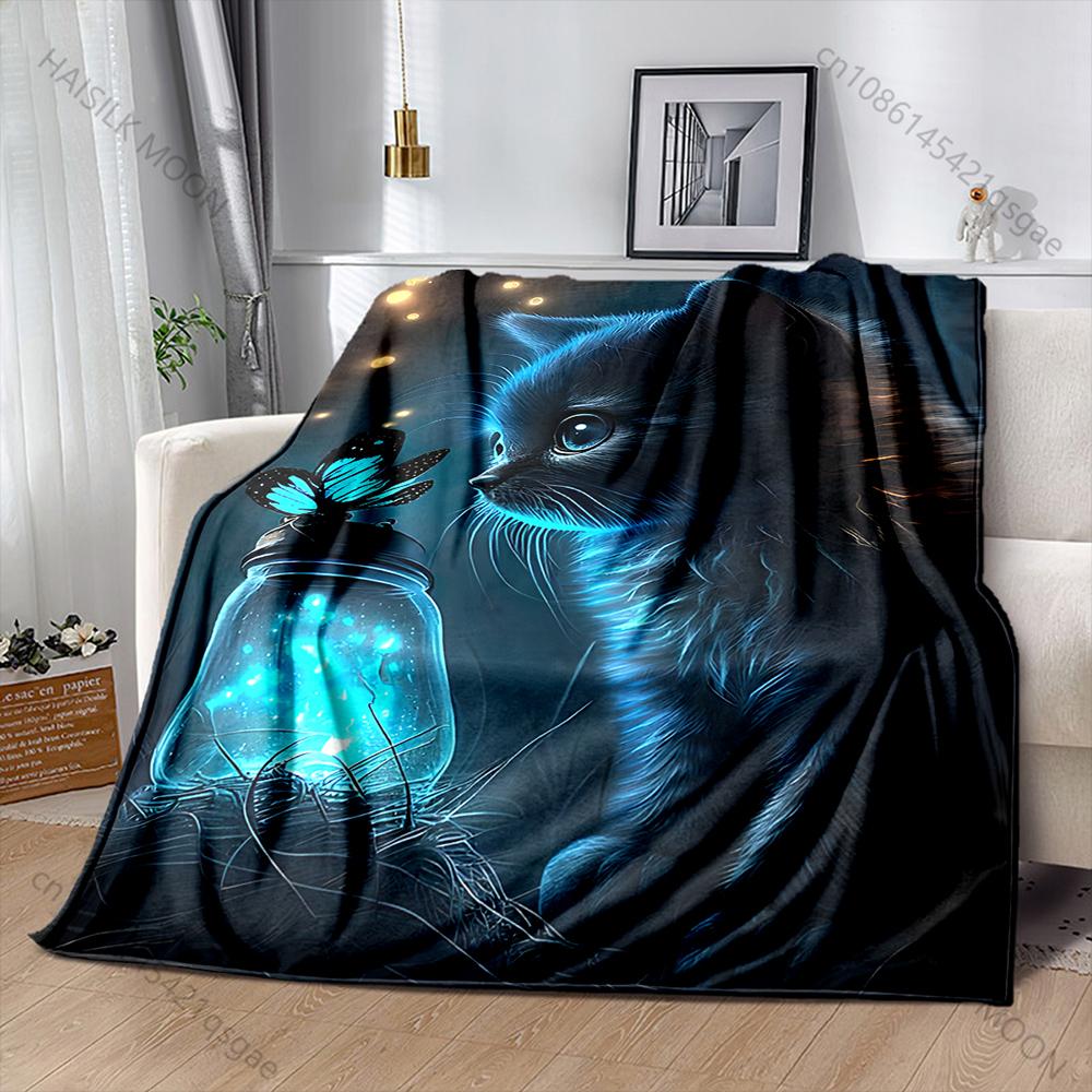 Multiple sizes Kitten gazes at glowing jar Print Blanket Warm Soft for Children Adults Luxury Gifts Home Sofa Travel Camping