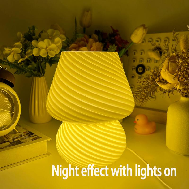 Italian Designer Glass Desk Lamp Glass Table Bedside Lamps Vintage Striped Small Mushroom Led Night Light Home Decor Desk Lamp