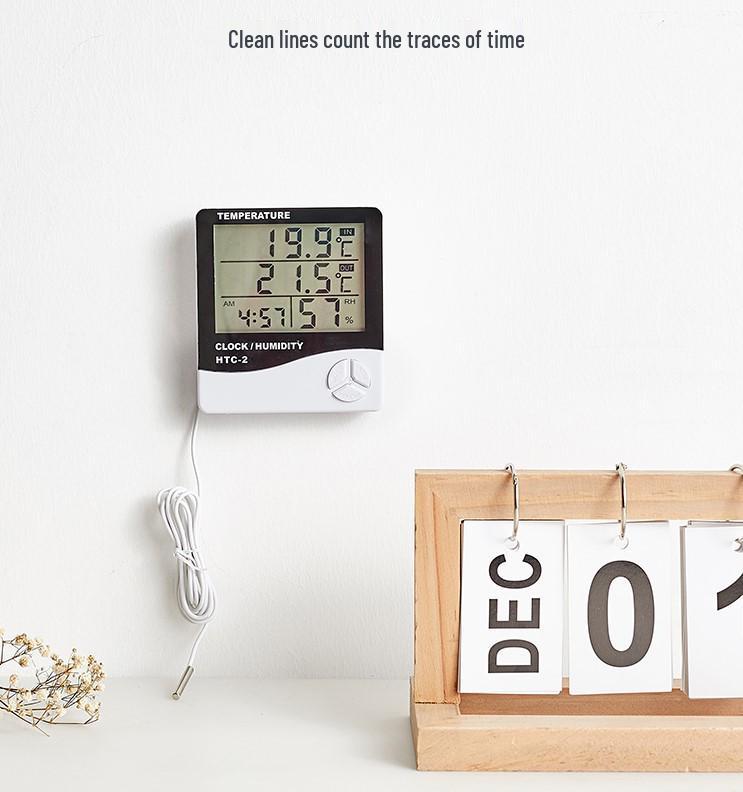 HTC-2 Digital Thermohygrometer: Indoor Temperature & Humidity Monitor with Alarm Clock & Date Display