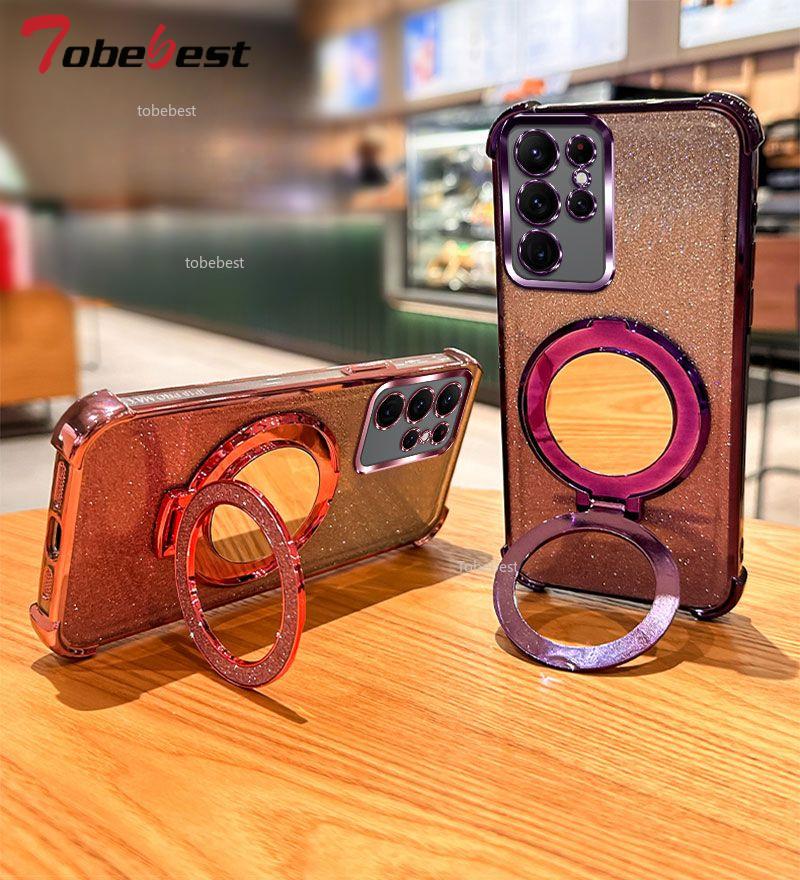 Husă Placată Antishock Pentru Samsung Galaxy S25 S24 S23 S22 S21 S20 FE Ultra Plus 5G Oglindă Suport Magnetic