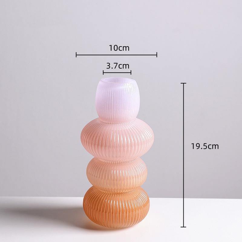 Glass Vase Pebble Geometric Striped Gradient Colored Flowerpot Flower Vase Terrarium Home Decoration Accessories