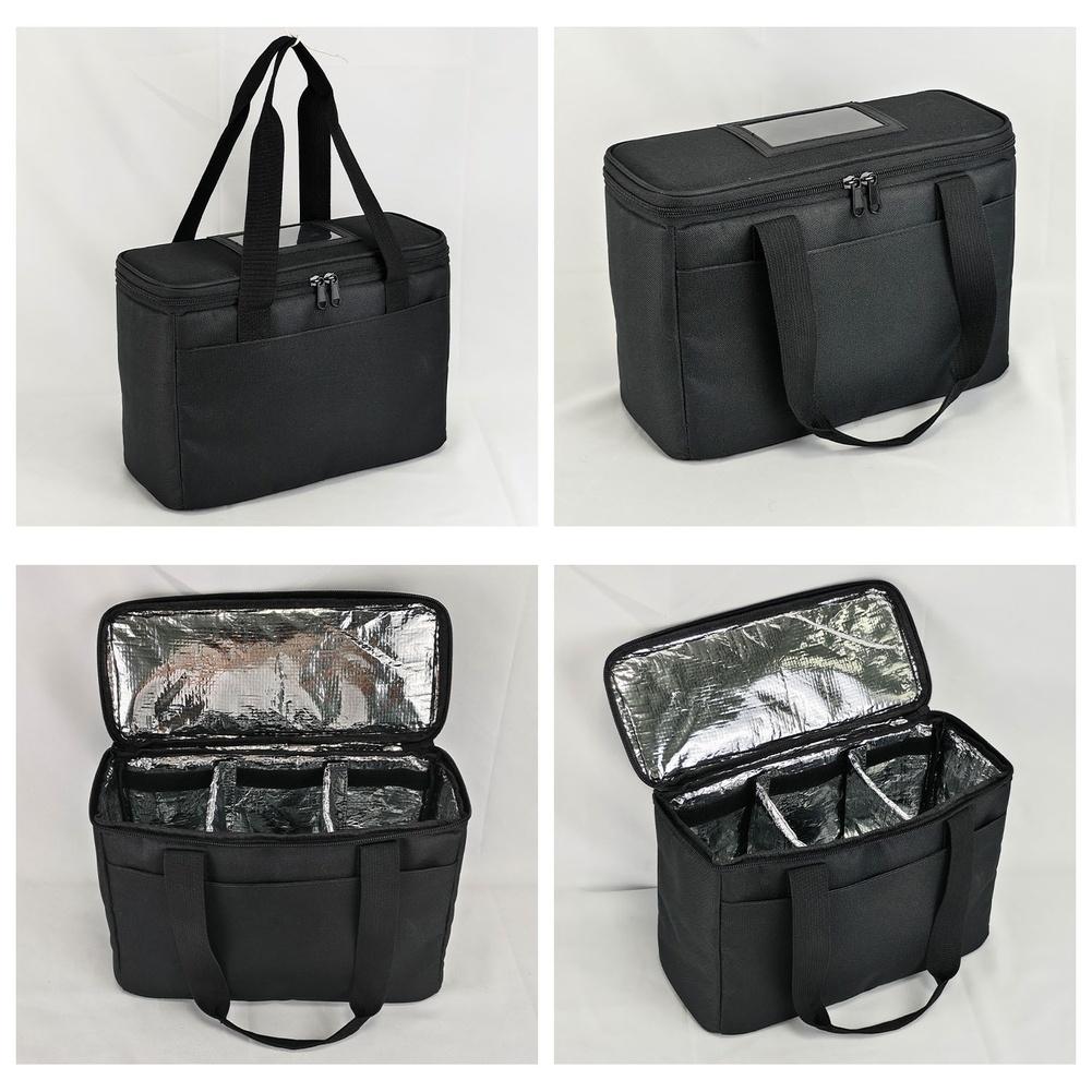 Insulated Cold Drink Carrier Bag 3 Cup Capacity Thermal Takeout Tote With Adjustable Dividers For Travel And Outdoor Use Black