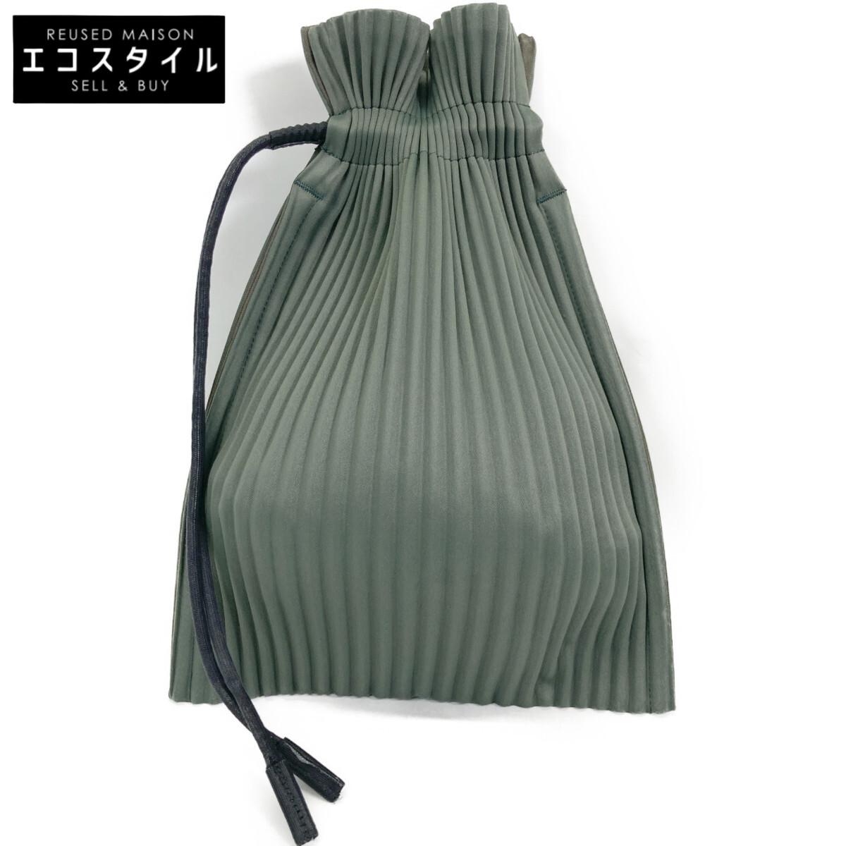

ISSEY MIYAKE [Excellent Condition] HP63AG017 Pleated Drawstring Bag/ Handbag greenUsed