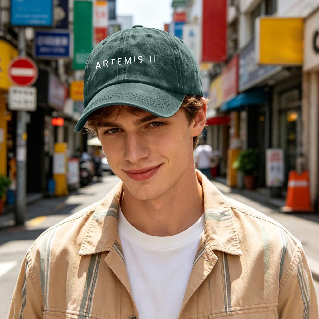 Casual Unisex Adjustable Baseball Cap Featuring Artemis II Embroidered Design Durable Cotton Twill Fabric Structured Crown Low Profile Visor