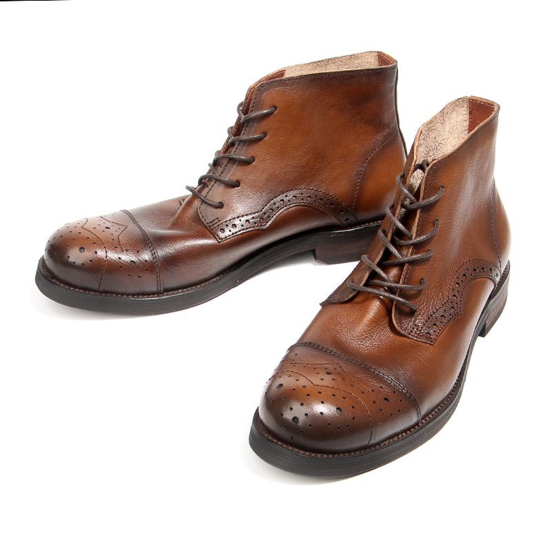 Cowhide Men's Boots Genuine Leather Shoes Men Brogues Ankle Boots Handmade Retro Leather Boots Luxury Men's Formal Shoes
