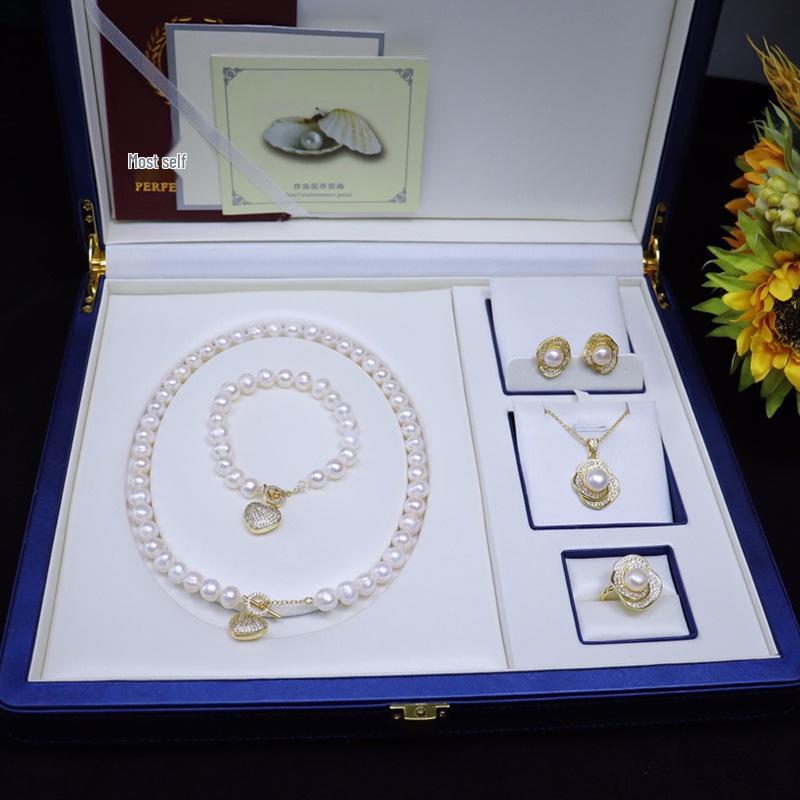 Elegant 8-9mm Freshwater Pearl Necklace Set with Heart Clasp - Perfect Mother s Day Gift 8-9mm