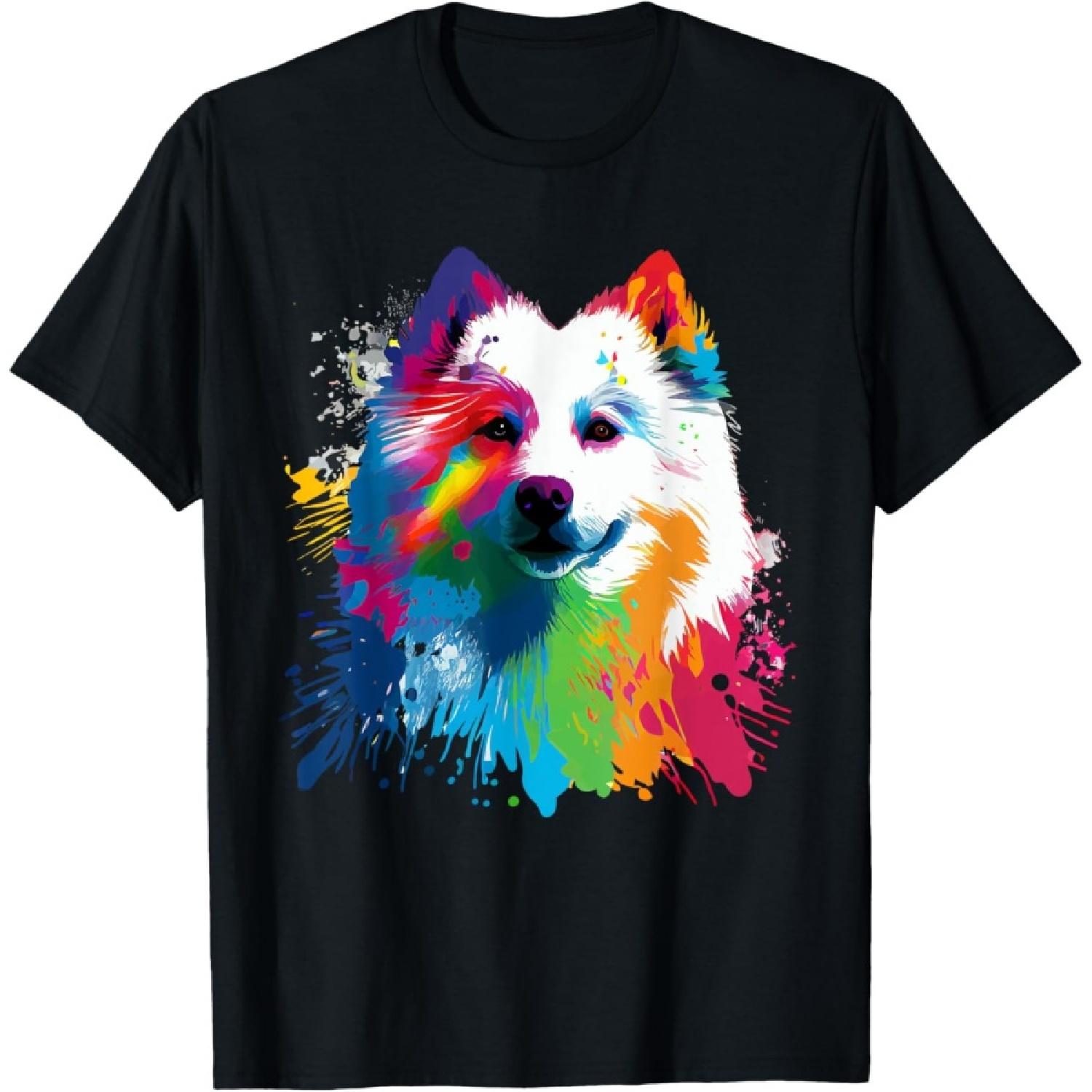 Samoyed Dog Colorful Pop Art Splash Art Tie Dye Rainbow T-Shirt(1) S