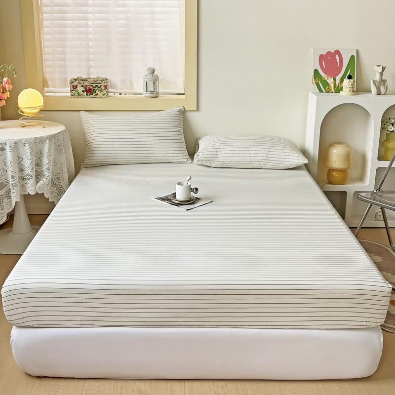 Simple abraded striped mattress single piece washed cotton non-slip fixed mattress cover bed cover Simmons mattress dust protection