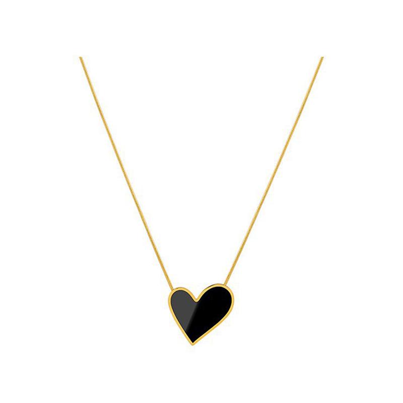 

Do Not Fade White Black Shell Heart Stainless Steel Pendant Necklace For Women