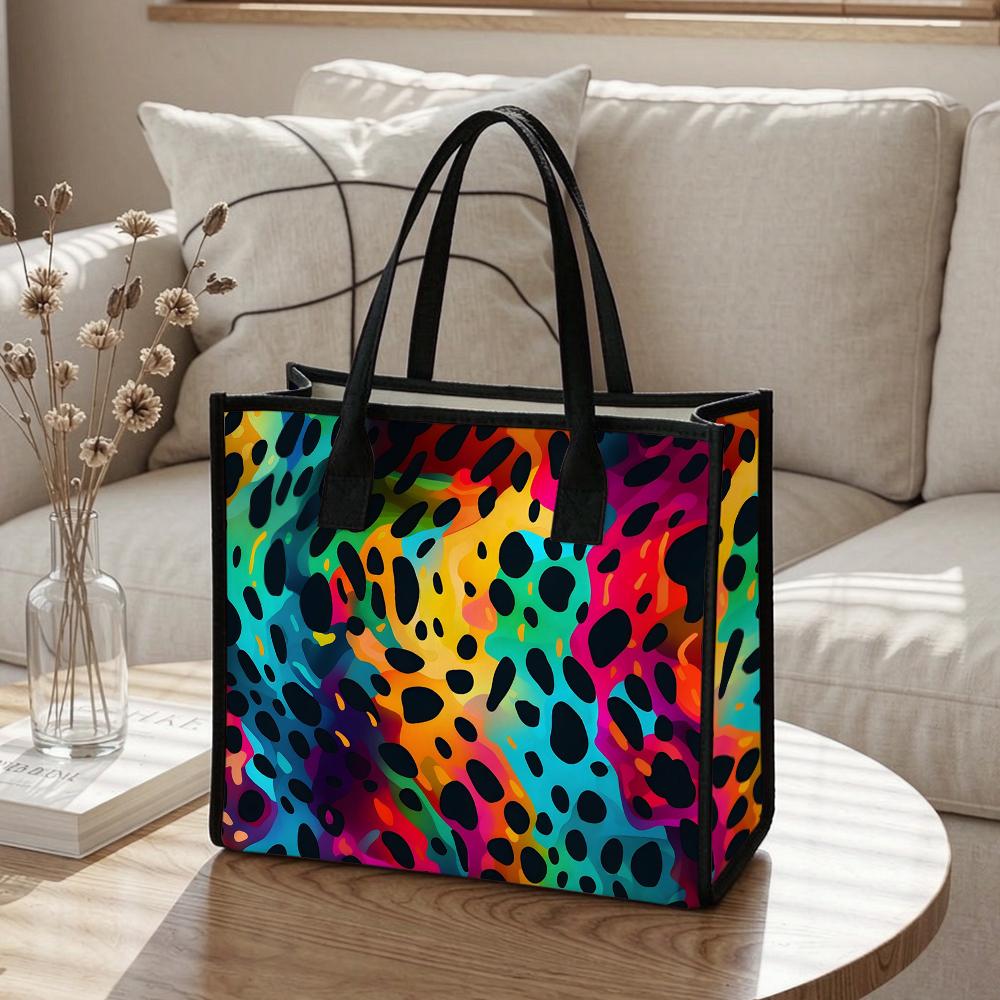 Colorful Leopard Print Fashion Tote Portable Casual Daily Handbag Trendy All-match Commute Bag