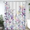 Rideau de Douche Fleur Aquarelle, Fleur de Prunier Vintage Plante Tropicale Feuille Verte Élégance Oiseau, Ensemble Décoration Salle de Bain Avec Crochets
