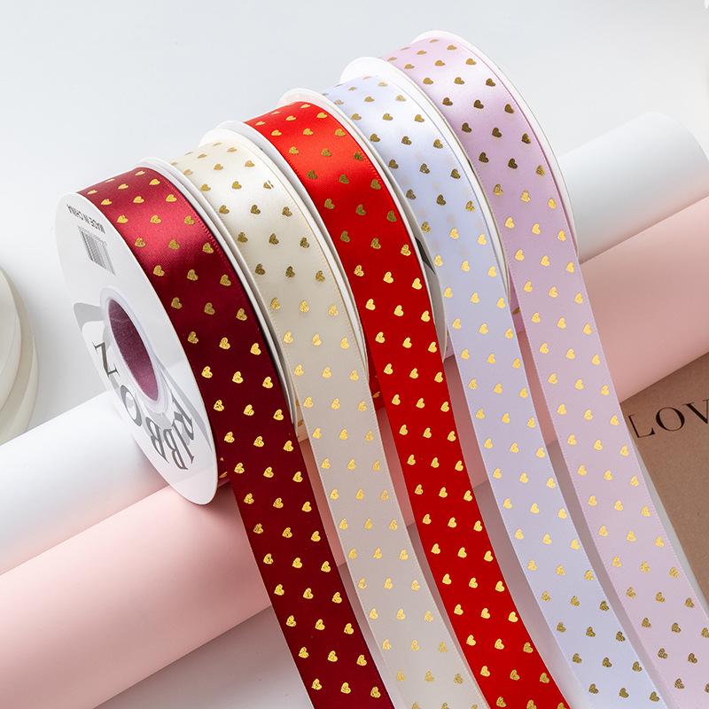 Gold-stamped Polyester Gift Ribbon Bow for Cakes & Floral Packaging