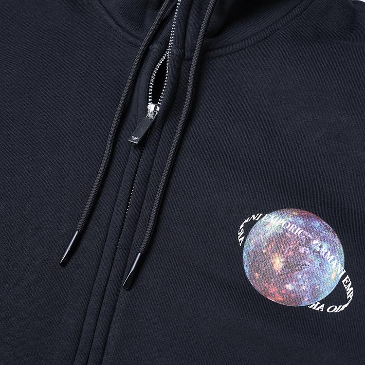Emporio Armani FW21 Pattern Printed Fleece Zip-Up Hoodie Men hoodies Black 6K1B8P-1JM3Z-0009