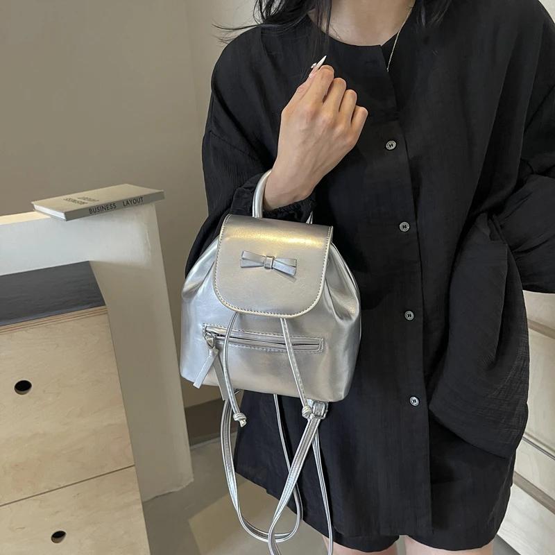 Portable Bright Solid Pu Backpacks For Women Simple High Quality Compact Cool Pendular Versatile Premium Durable