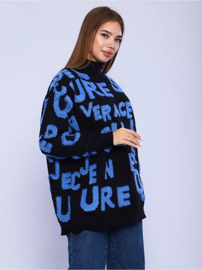 2025 Autumn/Winter European & American Chenille 3D Letter Embroidered Sweater: New Loose Jacquard Knit Top