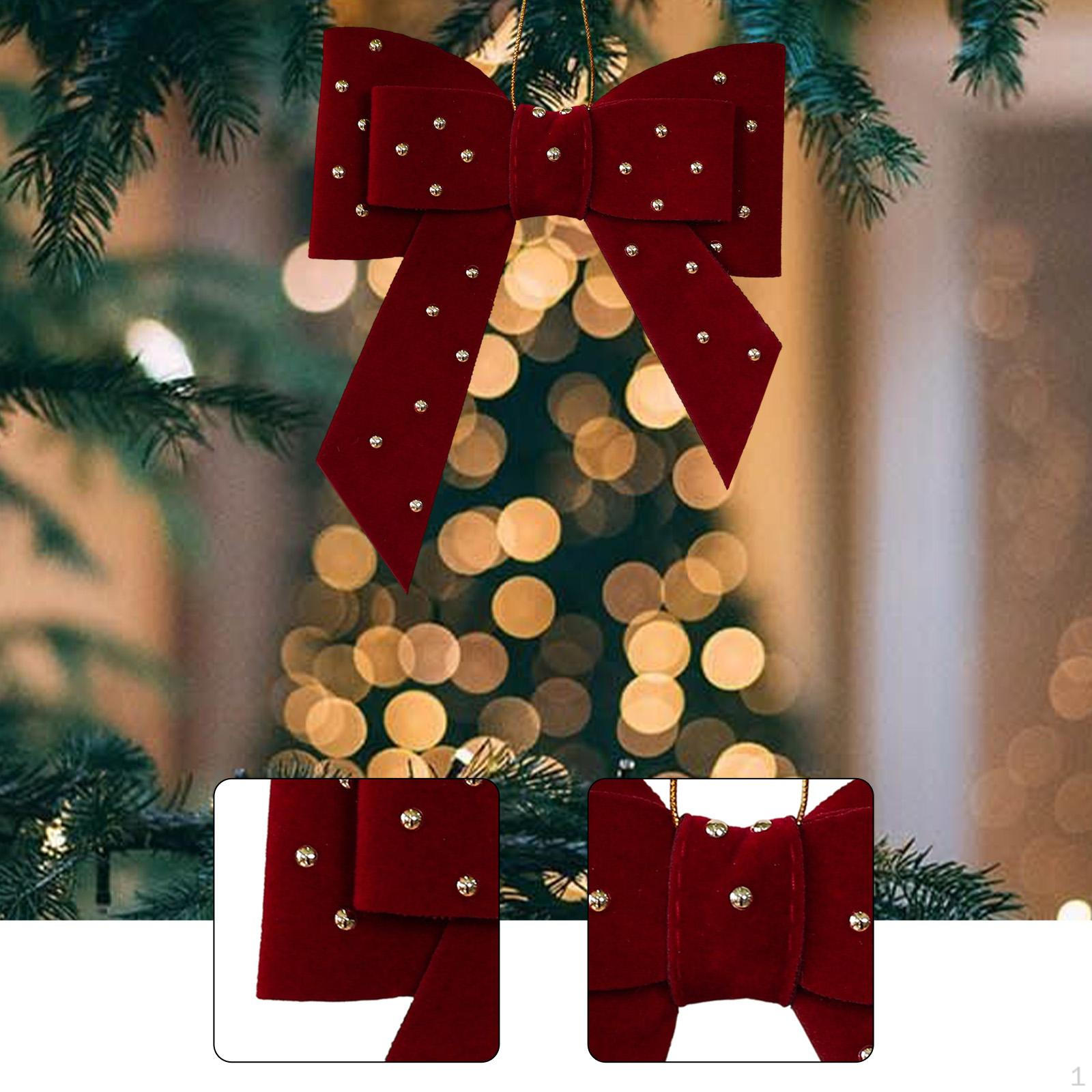 

Christmas Hanging Ornament Charm Pendant Velvet Decoration Xmas Tree Decor for Porch Red Bow