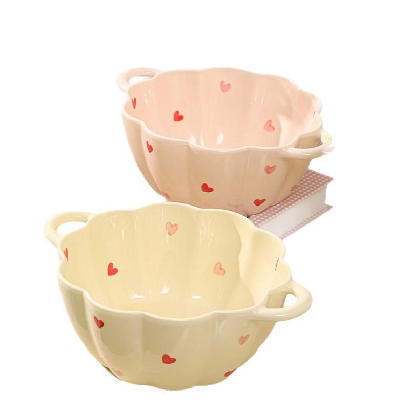 ZISIZ Cream Style Ceramic Double-Ear Serving Bowl Set