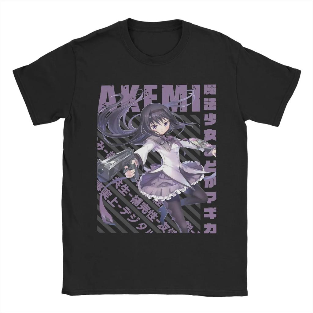 Men T-Shirts Mahou Shoujo Homura Akemi Cotton Tee Shirt Short Sleeve Madoka Magica Anime T Shirt Crew Neck Clothing