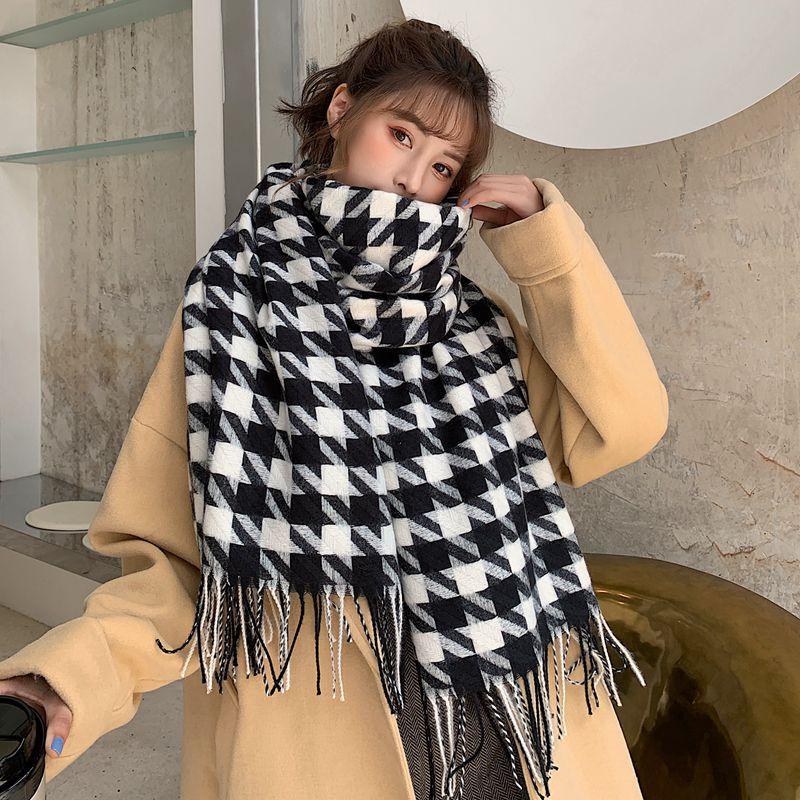 Luxury Houndstooth Winter Scarf Women Cashmere Warm Pashmina Foulard Female Shawls Wraps Thick Soft Bufanda Poncho Scarves