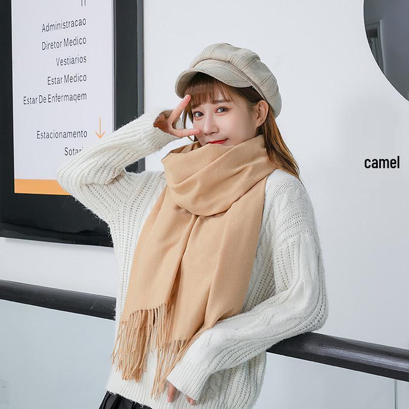 White Cashmere Scarf: Thickened, Solid Color, Versatile for Women & Men, Perfect for Autumn & Winter