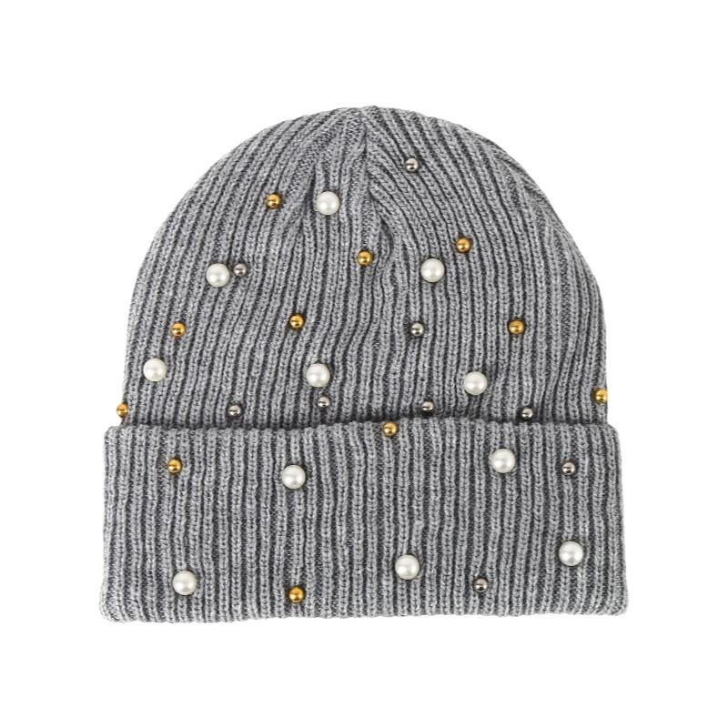 Winter Unisex Knitted Beanie Hat 3D Embroidered Pearl Rhinestones Warm Y2K Style Spandex/Cotton Outdoor