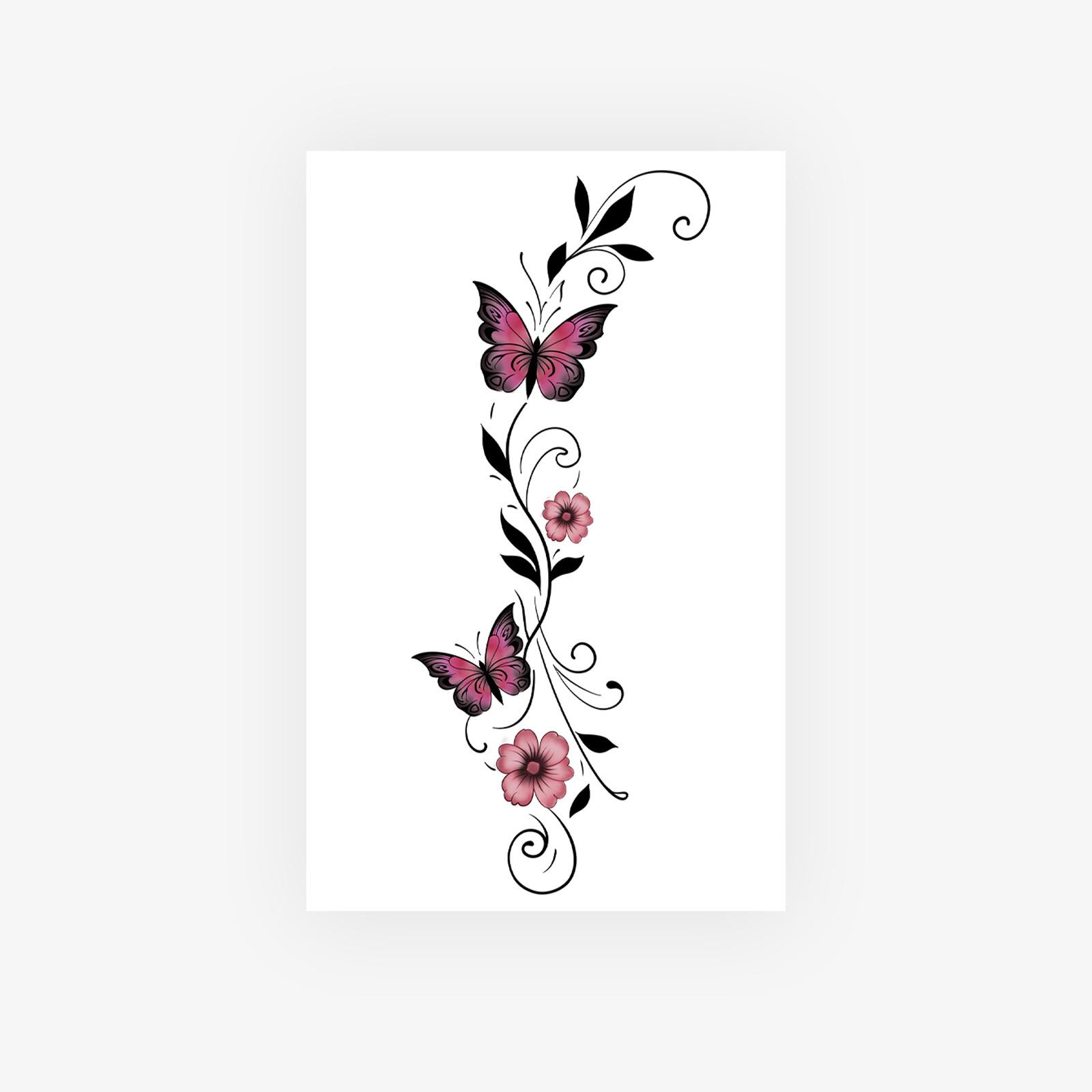 Dark Retro Personality Spice Girl Butterfly Plain Flower Cherry Blossom Waist Belly Tattoo Sticker 12*19CM