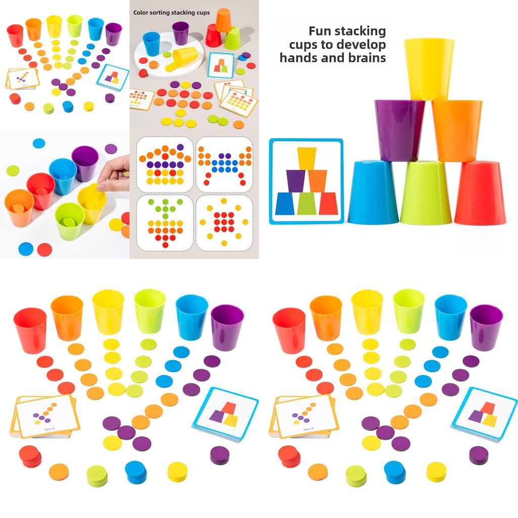 Wooden Color Sorting Stacking Cups Toy For Kids Educational Play And Focus Development