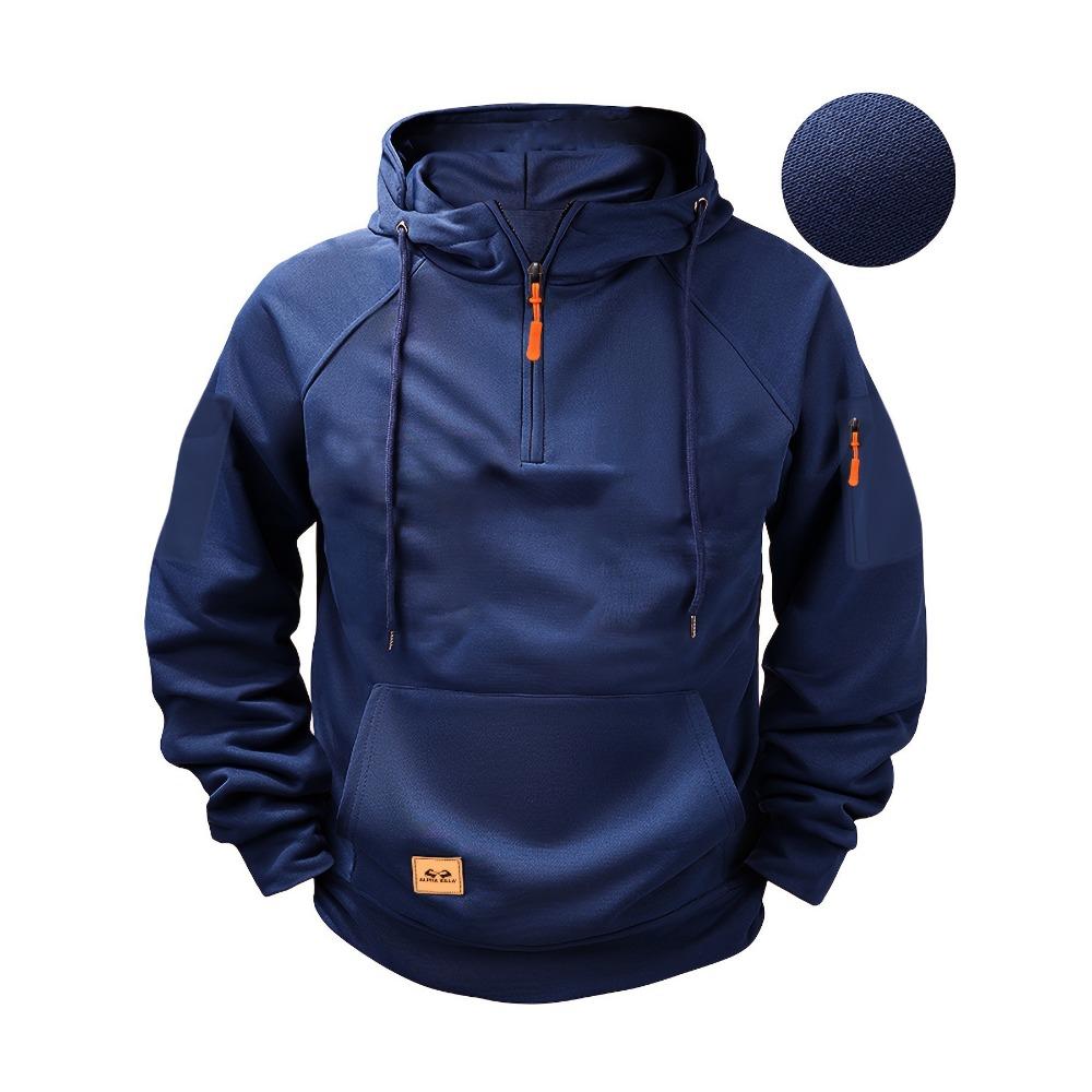 

Autumn/Winter Men s Hooded Sweatshirt with Half-Zip Front Men s Sports Casual Pullover S Темно-синій