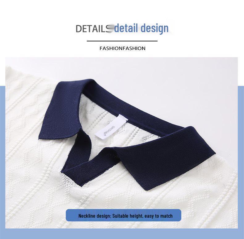 2026 Men's V-Neck Italian Color Block Short Sleeve Polo – Breathable, Trendy, Elastic Jacquard Texture for Summer