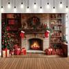 Christmas Classic Themed Photography Background Fireplace Xmas Tree Window Gifts Family Friends Party Decor Photo Backdrop Prop2