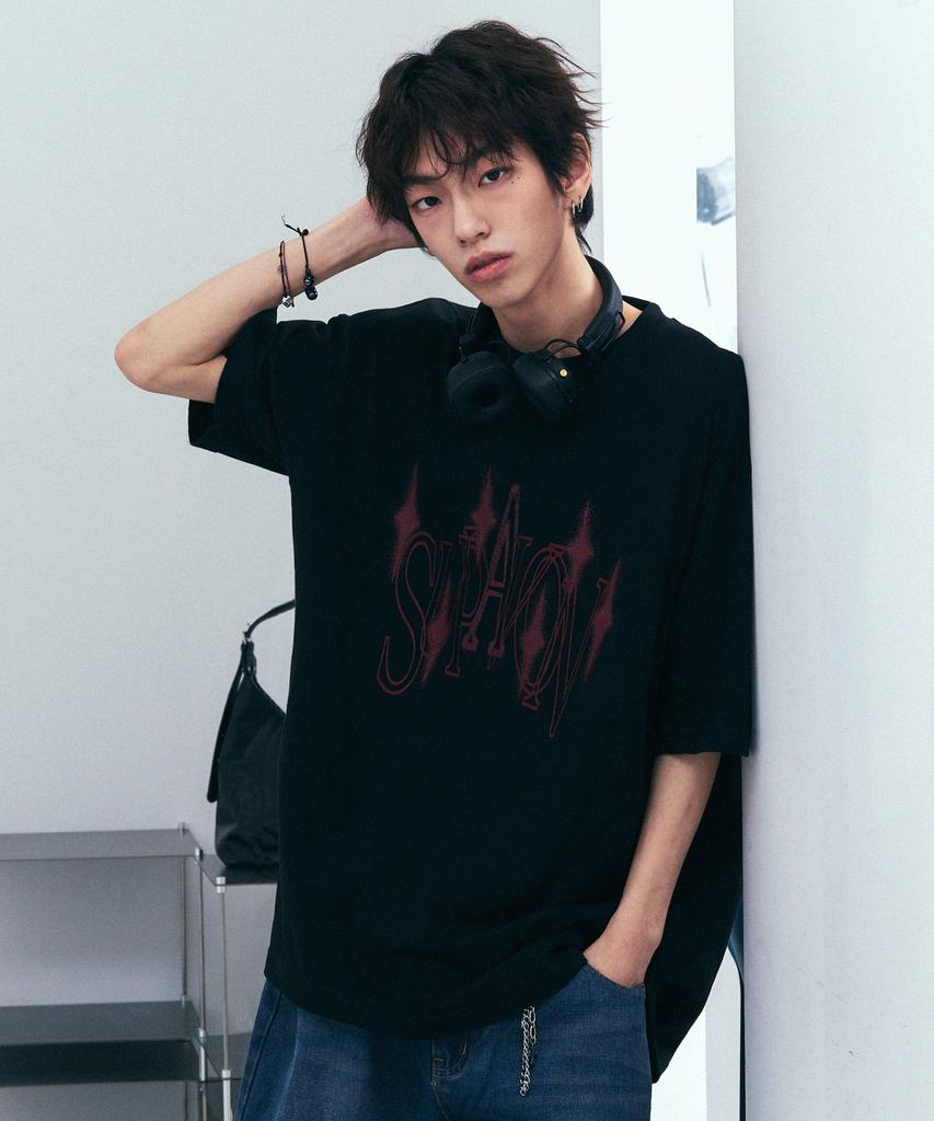 NP STUDIO [2Pack] Sparkle Arch Logo Oversized T-Shirt 2 Colors