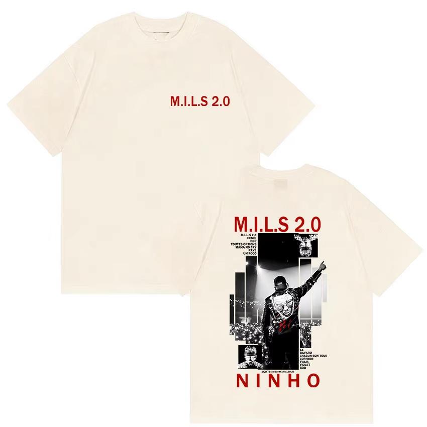 Rapper Ninho Mils 20 Album 2026 Merch T-Shirt Unisex Gothic Hip Hop Kleidung T-Shirts Retro-Stil Kurzarm-T-Shirts Unisex