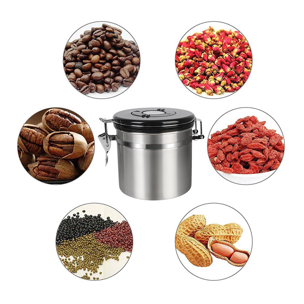 Storage Canister Coffee Container with Co2 Valve For Coffee Beans Stainless Steel Premium Airtight Lid Preserves Freshness