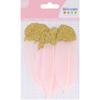 6 PINK FEATHER GOLD TIP GLITTER 11X3.5CM