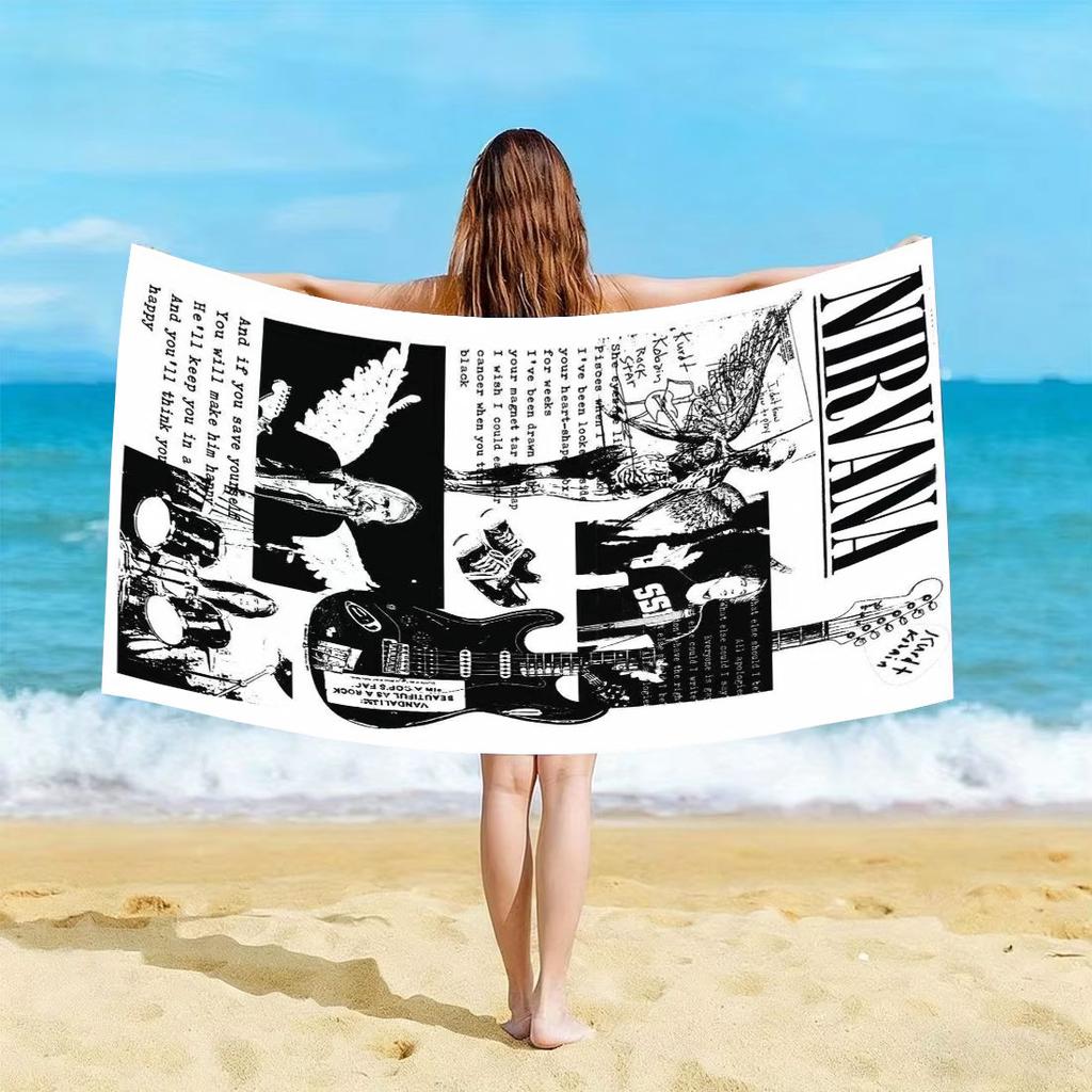1pc Nirvana Band Album Beach Towel Classic Rock Album Microfiber Quick Dry Soft Skin Friendly Gym Sports Towel Beach Accessories