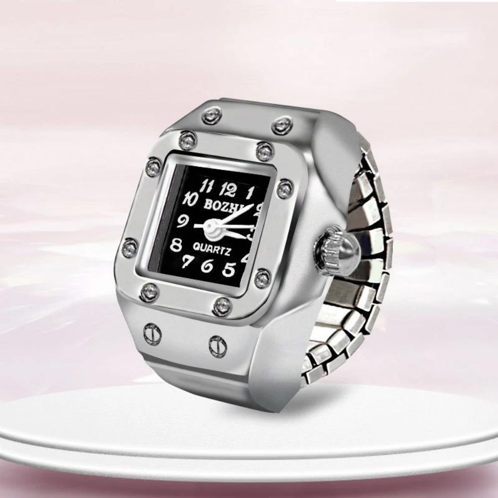 Creative Ring Watch for Men Women, Square Dial Alloy Finger Watch, Fashion Couple Finger Ring Watches Jewelry Gift