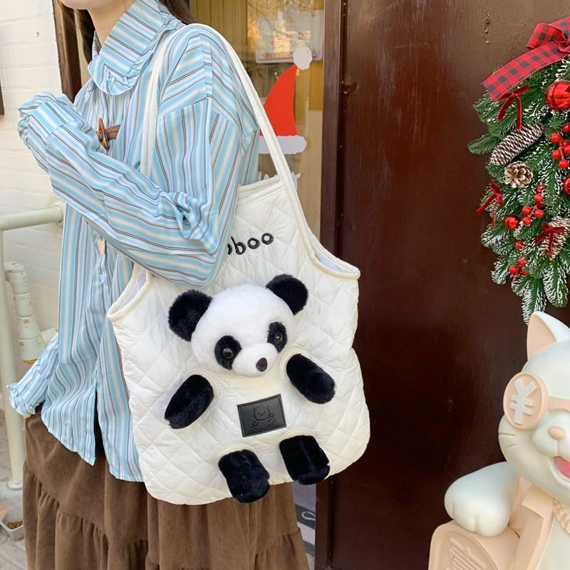 Cute Little Bear Doll Soft Nylon Tote Bag Shoulder Bag For Girls Daily Use