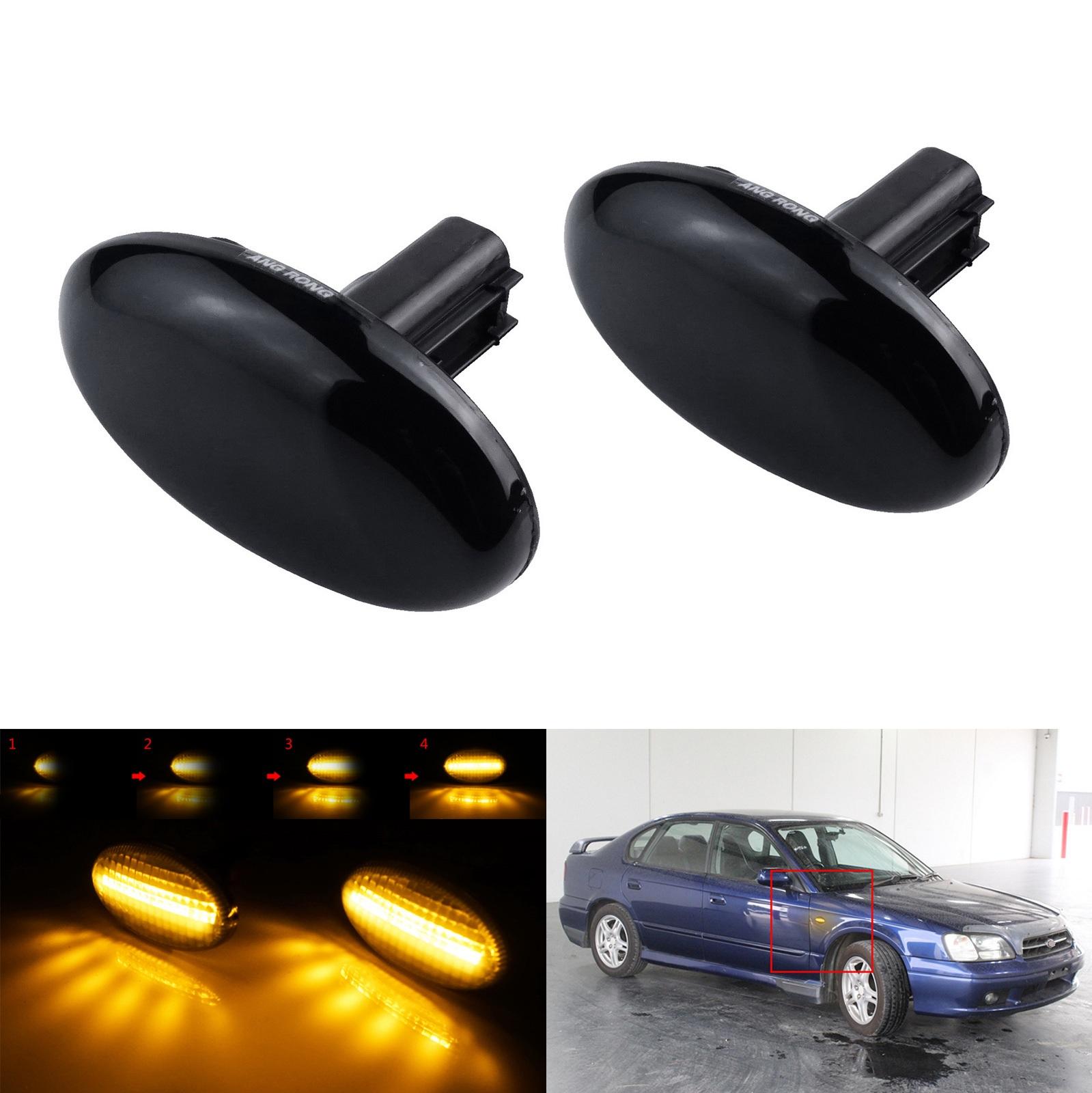 Sequential LED Side Marker Turn Signal Lights 12V for Subaru Forester Impreza WRX STI Dynamic Side Turn Signal Blinker Light Smoked Lens&LED