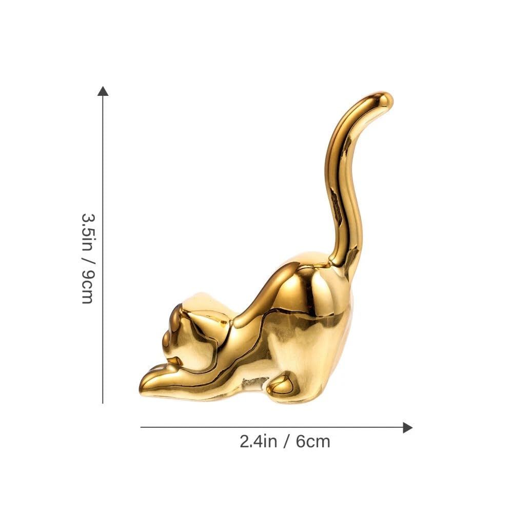 Modern Style Ceramic Golden Cat Figurine Statues for Home Decor Accents Living Room Office Table Bookshelf Desk Bedroom (2pcs Cute Cat